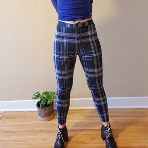 Blue Plaid Tapered Skinny Trouser
